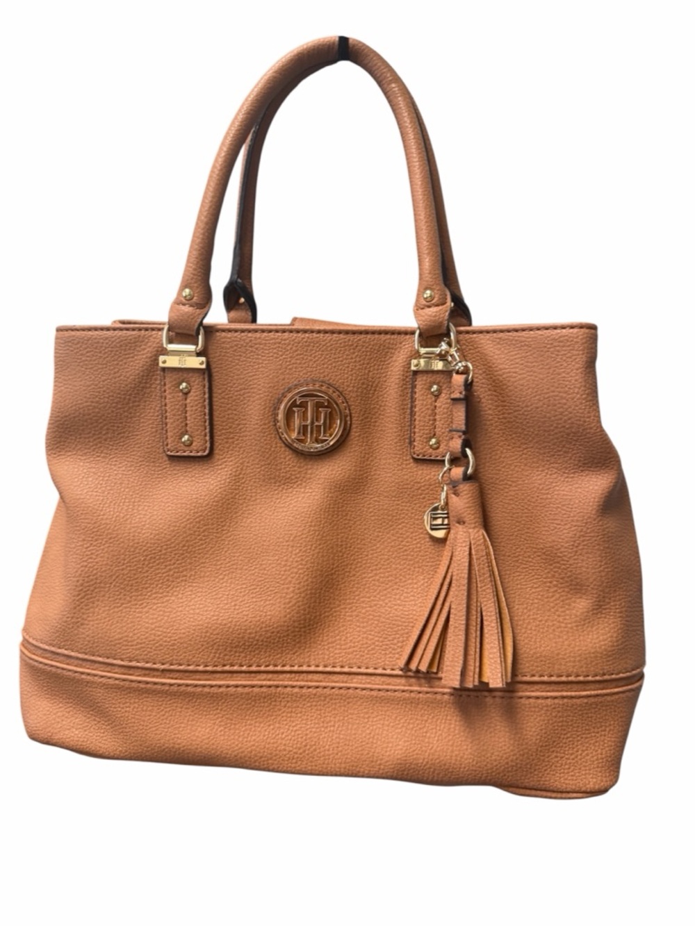 Tommy Hilfiger Brown Leather Tote Bag Large Tassel Classic Everyday Purse